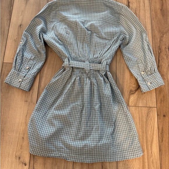 Gramicci Shirt Dress Green Blue Checkered Button tie roll sleeves Small - Picture 3 of 7